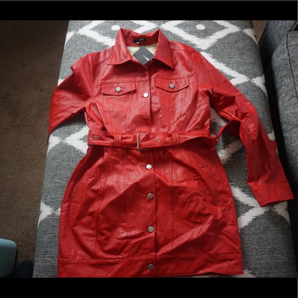 Faux leather belted dress